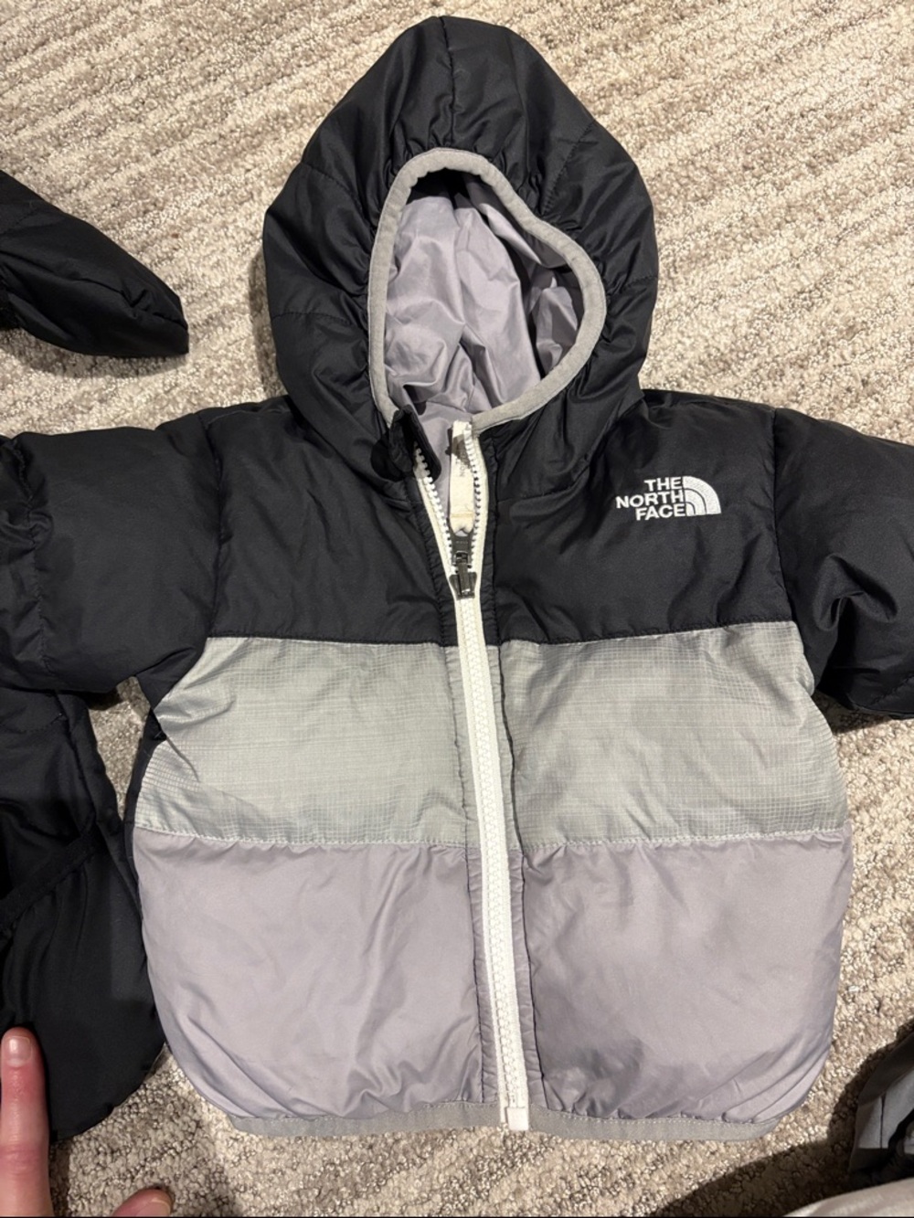 The North Face Toddler Hooded Puffer Jacket - Black & Light Gray